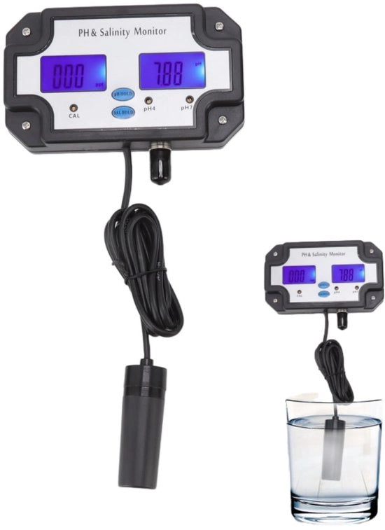 Misuratore di Qualità dell'Acqua Digitale - Contenuto di PH e Sale - Continuo Monitoraggio - Formato Compatto - Tester per Piscina e Acqua di Giardino - Acqua di Bere e Acqua Fredda