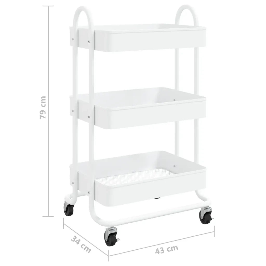 Carrello a 3 Livelli Bianco 43x34x79 cm in Acciaio cod mxl 58885