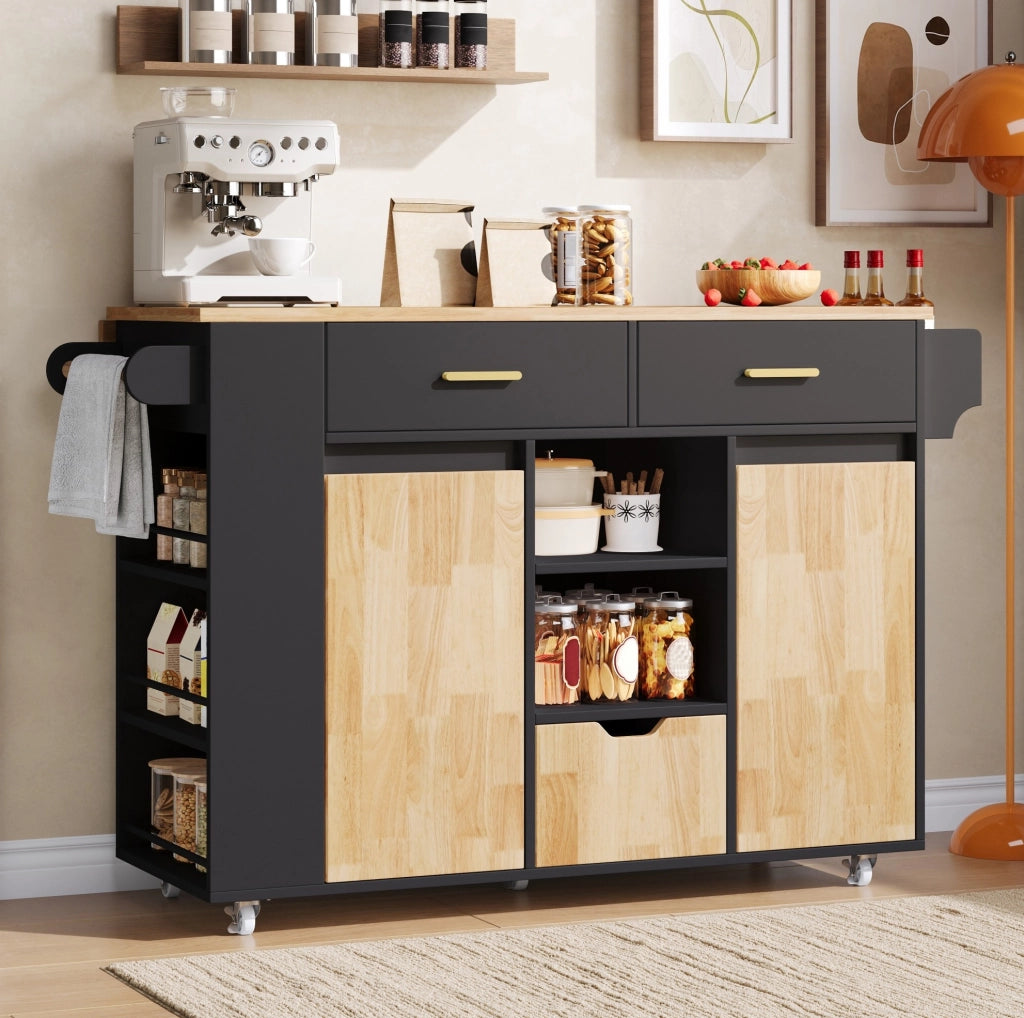 Isola cucina mobile con piano ribaltabile e cassetti