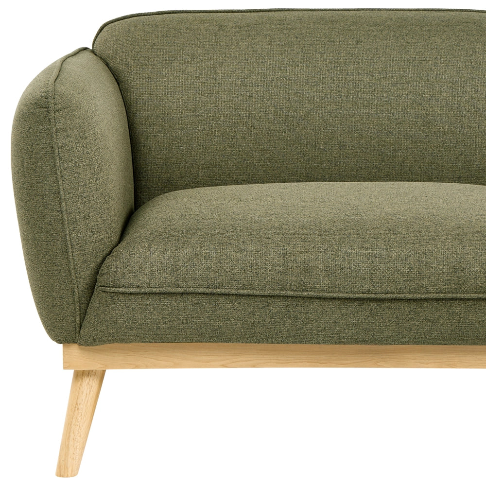 Set da salotto in stile scandinavo con divani a 2 e 3 posti, gambe affusolate in legno e rivestimento in tessuto verde oliva