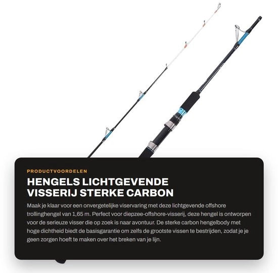 Trollinghengel con Design Luminoso - Hengel a Carbon - Pesca in Profondità - Anti-Intrecciamento della Linea di Pesca - 1,65 m - Adatto per Fiumi - Hengel da Pesci