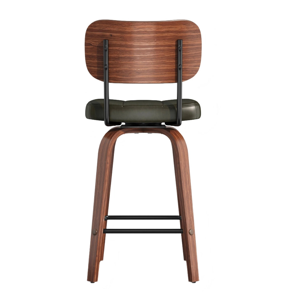 Sgabello da bar girevole - con schienale ergonomico e seduta imbottita - in PU verde