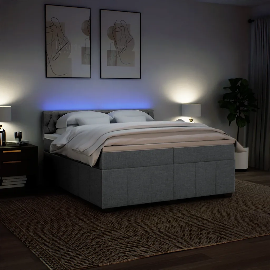 Giroletto a Molle con Materasso Grigio Chiaro 200x200cm Tessuto