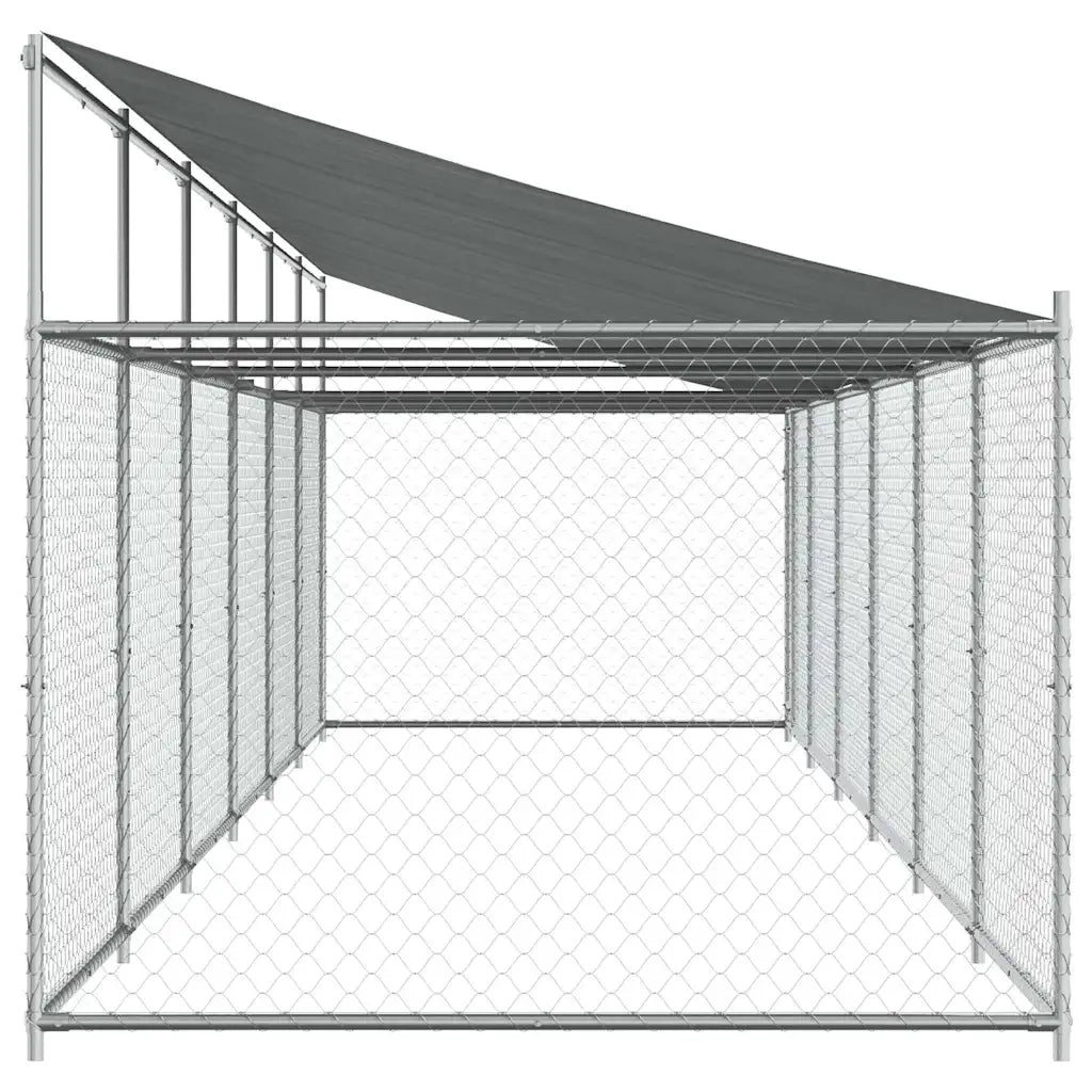 Gabbia Cani con Tetto e Porta Grigia 12x2x2 m Acciaio Zincato