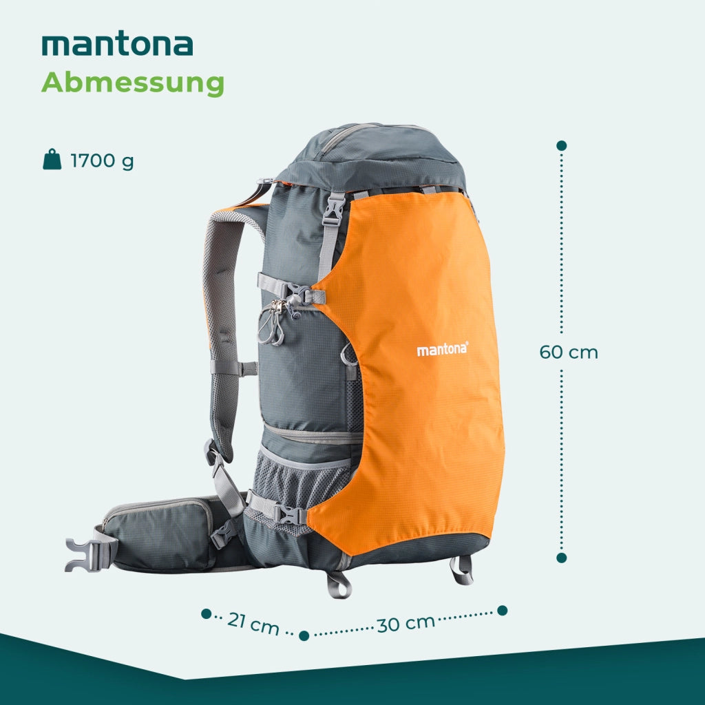 Mantona elementsPro 40 Zaino per fotocamera - Zaino professionale per fotocamera da esterno, ampio spazio per fotocamera e accessori, laptop fino a 14 pollici, inclusa copertura antipioggia
