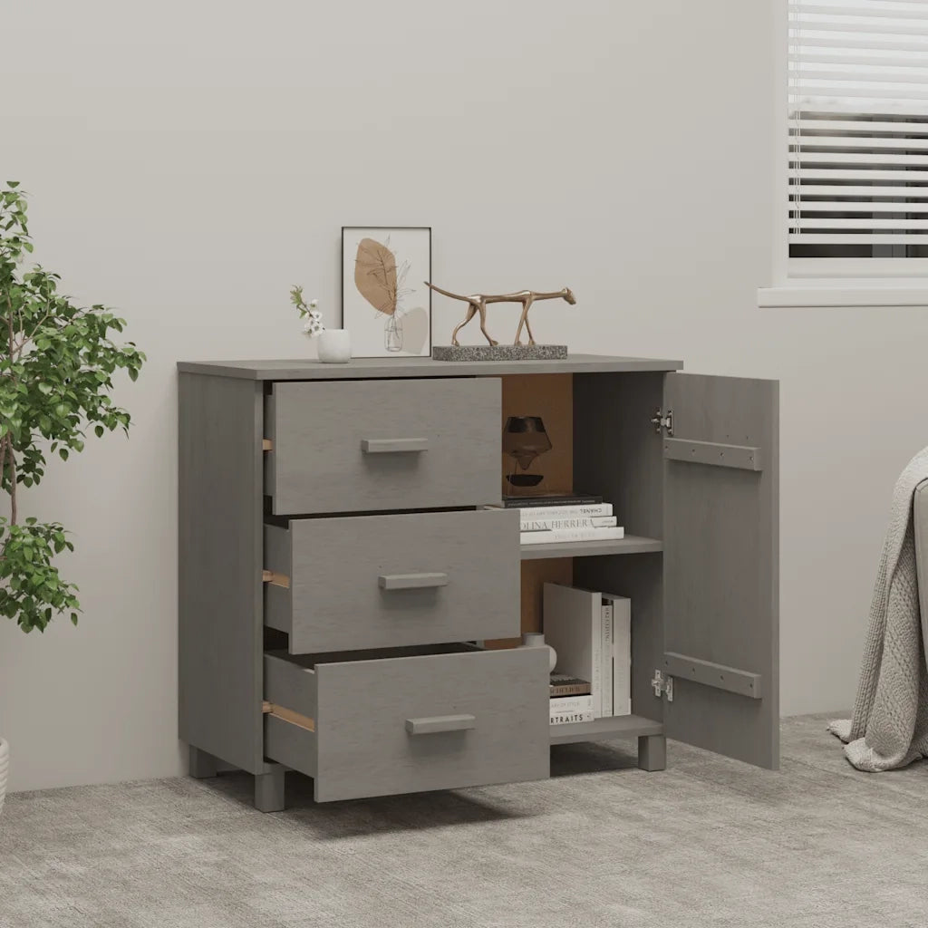 Credenza HAMAR Grigio Chiaro 90x40x80 cm Legno Massello di Pino