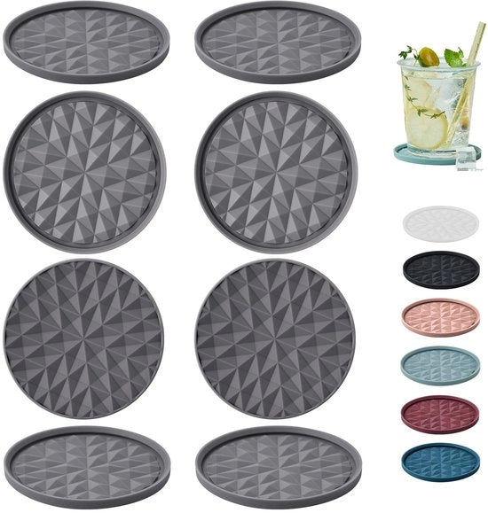 Onderzetters in Silicone [8-pack, senza supporto] - Onderzetters per protezione dei pannelli di tavolo - Antiscivolo, antiforatura, decorazione per tavoli da salotto, grigio scuro