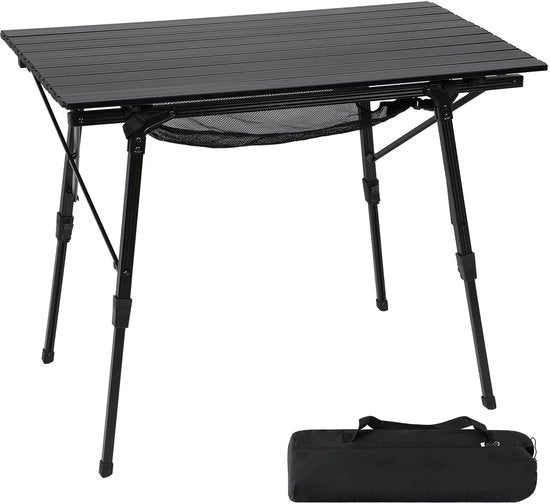 Tavolo da Campeggio Opportuno 90 x 53 cm - Pedane Regolabili in Altezza - Struttura in Alluminio Leggera - Portatile - Outdoor - Per Spiaggia e Pesca - Tavolo da Pic-Nic