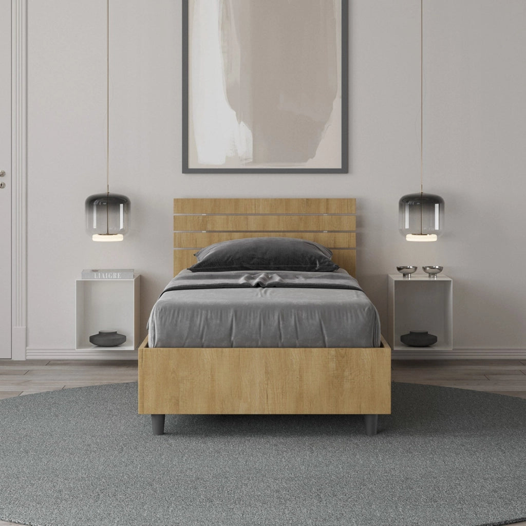 Letto singolo contenitore 80x190 testata dritta con doghe quercia Ankel