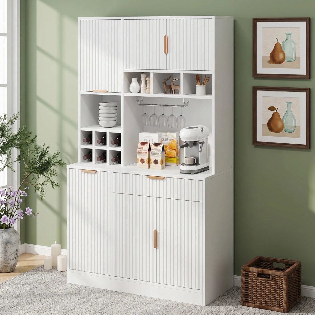 Mobile buffet alto 100x40x175 cm bianco, multi-livello, prese integrate, USB-A/USB-C e portabicchieri