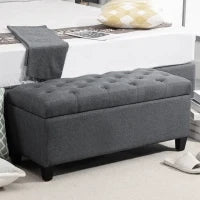 Panca Imbottita con Vano Portaoggetti e Poggiapiedi per Salotto, Camera da Letto, Ingresso, 100 x 40 x 44 cm, Grigio Scuro