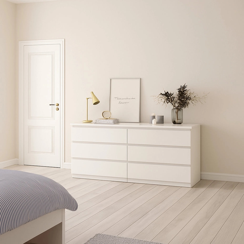 Credenza Abacadabra, Buffet da soggiorno, Madia da salotto, Dispensa da cucina, 154x50 h70 cm, Bianco