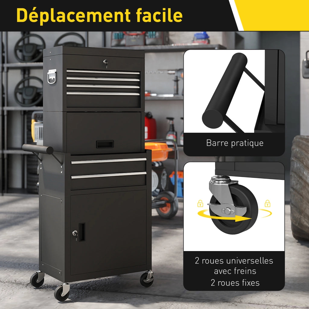Carrello per attrezzi 3 in 1 con cassetti e pannello forato ¨C zephmum ¨C nero, acciaio