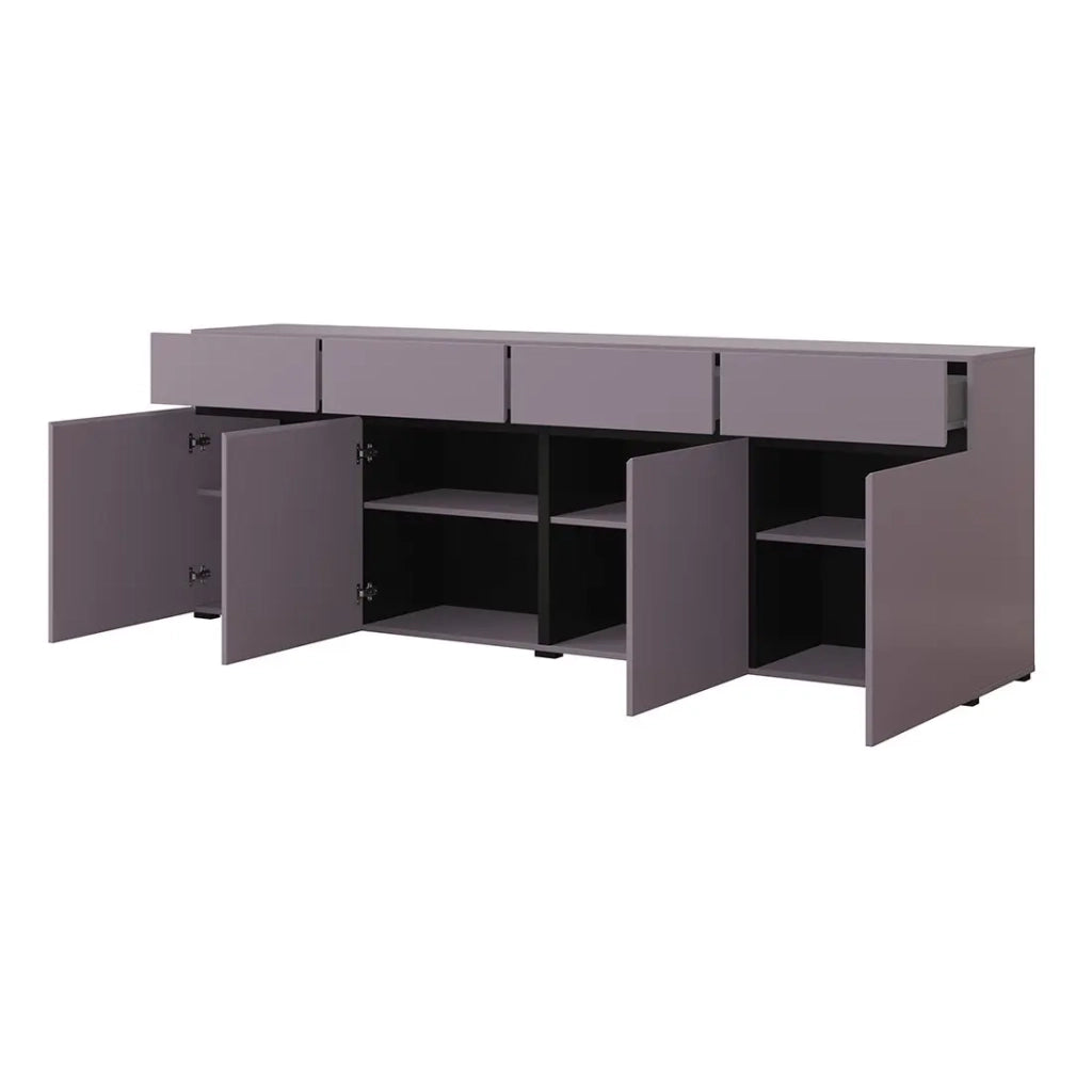 Buffet HAVANA 225 cm – Lilla pastello e nero – 4 porte, 4 cassetti – Design moderno