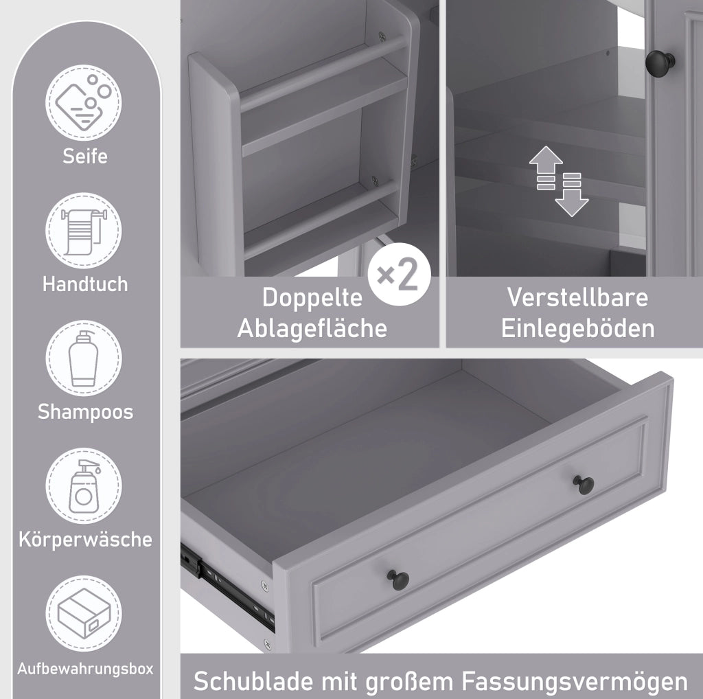 Mobile bagno con lavabo integrato, 76x46x87 cm, grigio, freestanding