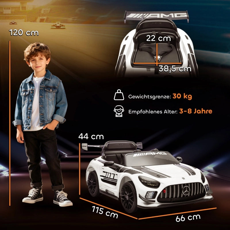 Macchina elettrica Mercedes per bambini, batteria da 12V, luci a LED, funzione musicale, clacson, et¨¤ 3-8 anni, bianca