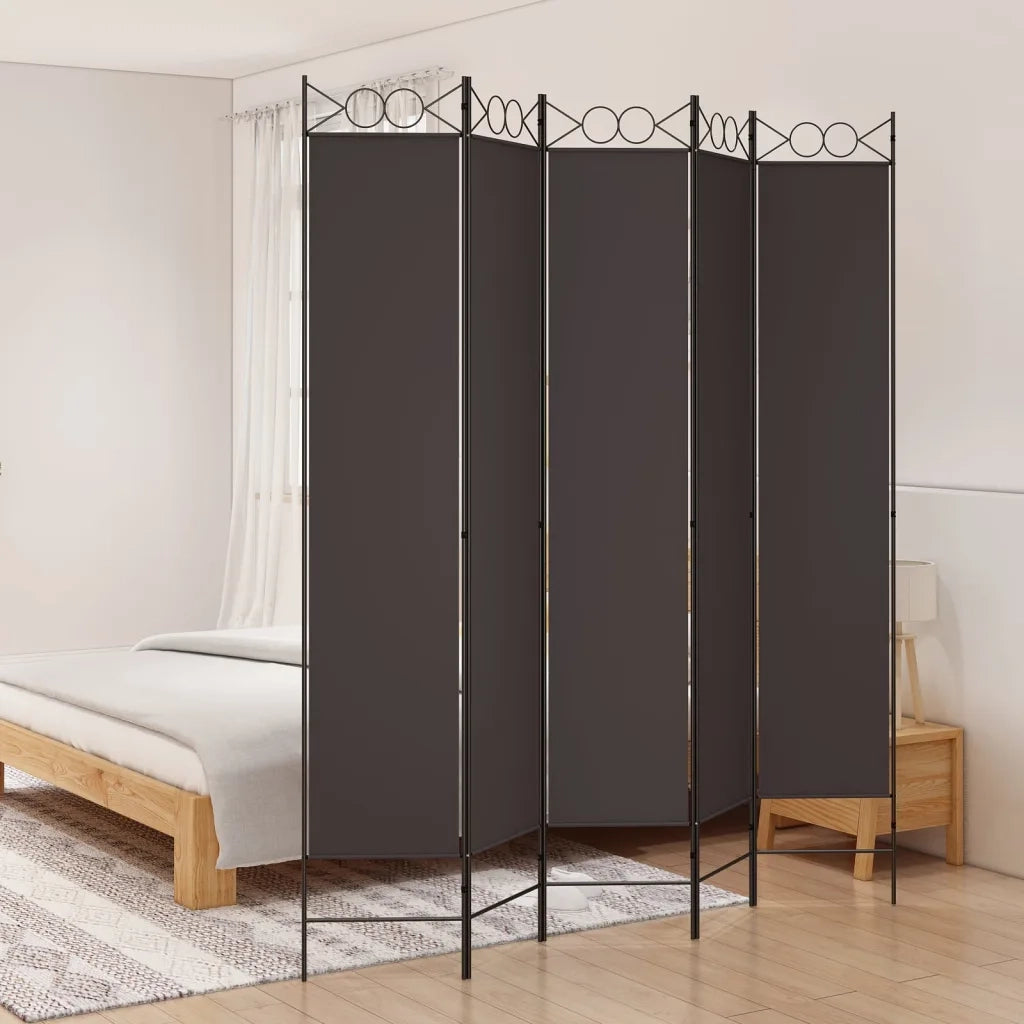 Divisorio a 5 Pannelli Marrone 200x220 cm in Tessuto cod mxl 58878