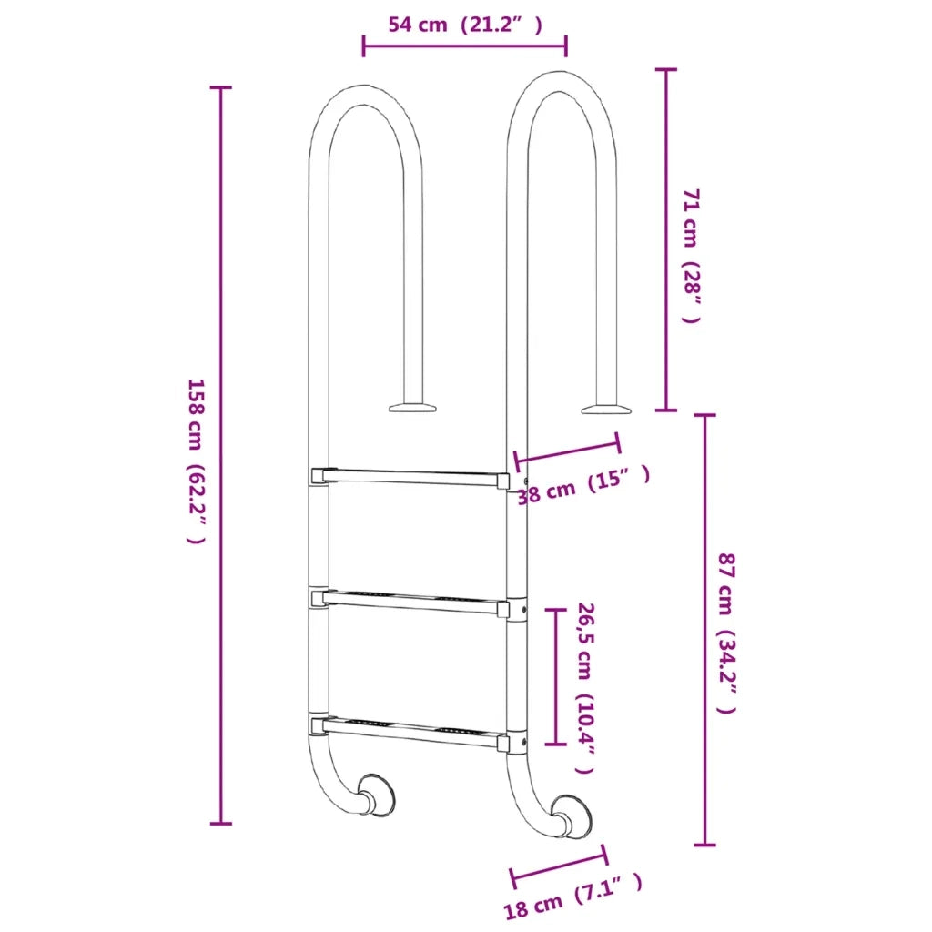 Scala per Piscina 54x38x158 cm Acciaio Inox 304 93458