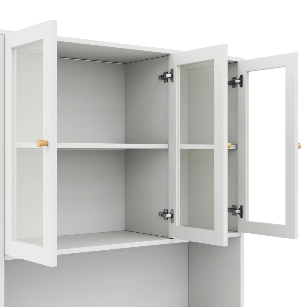 Libreria alta 100×35×200 cm con vetrina in vetro, LED multicolore, vani aperti e 3 ante, bianco