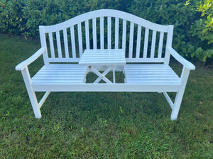 Panca da giardino con tavolo in legno di acacia, laccato bianco 3 volte