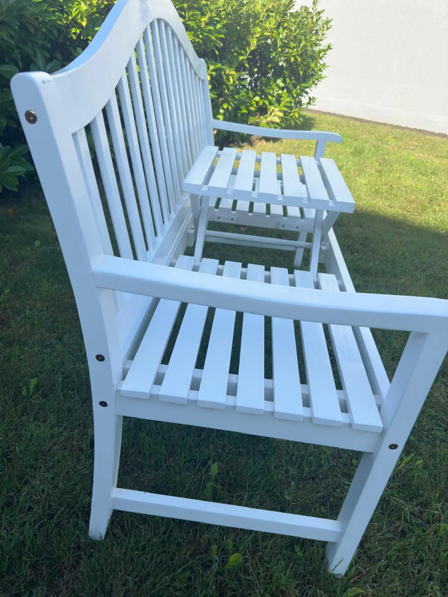 Panca da giardino con tavolo in legno di acacia, laccato bianco 3 volte