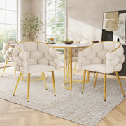 Sedie da Pranzo in Velluto Set 4 Pezzi ¨C Xylo ¨C Beige, Gambe Dorate, Design Moderno