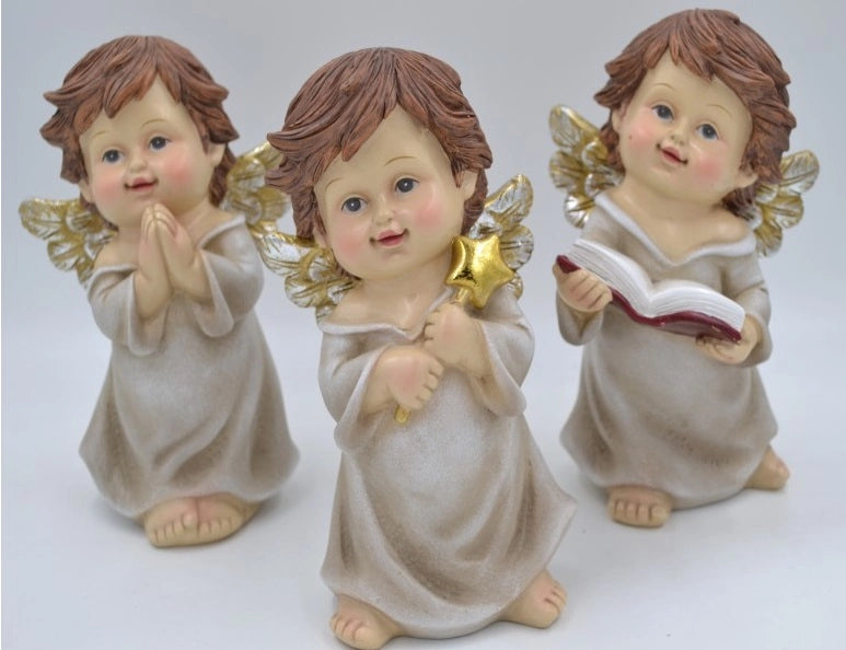 Angelo resina bianco e oro Decorazione Natalizia Natale 20 cm