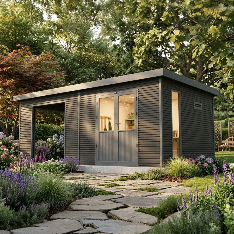 Casetta da giardino in legno composito Onyx 63 - 18 m² - Grigio