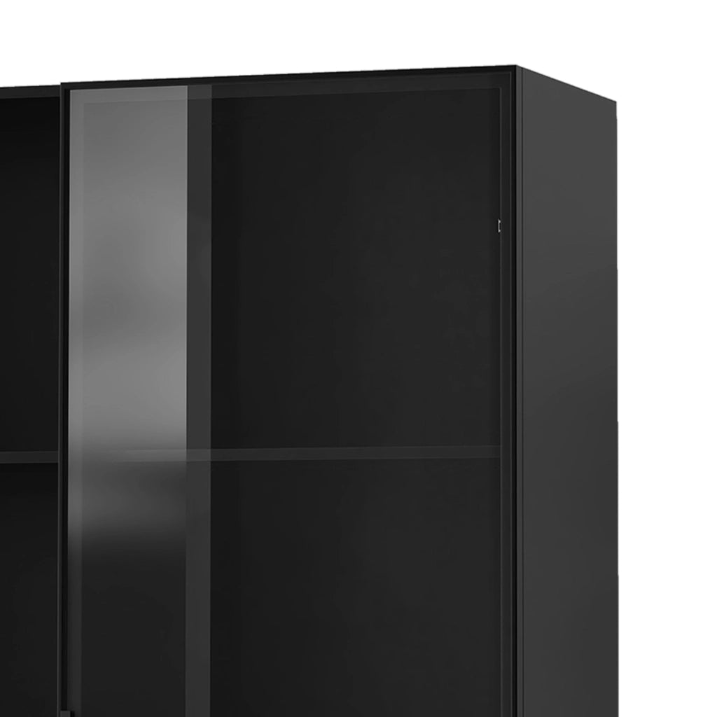 Vetrina LED modulare 140 x 40 x 160 cm con ante in vetro, ripiani aperti e cassetti, colore nero