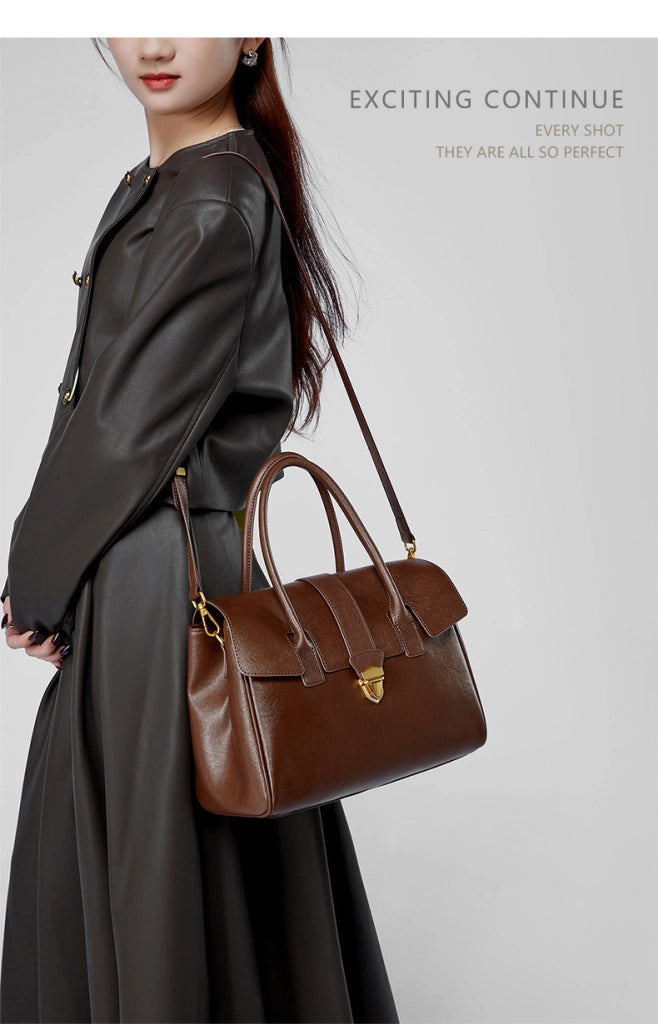 Borsa a mano e a tracolla da donna in vera pelle, marrone