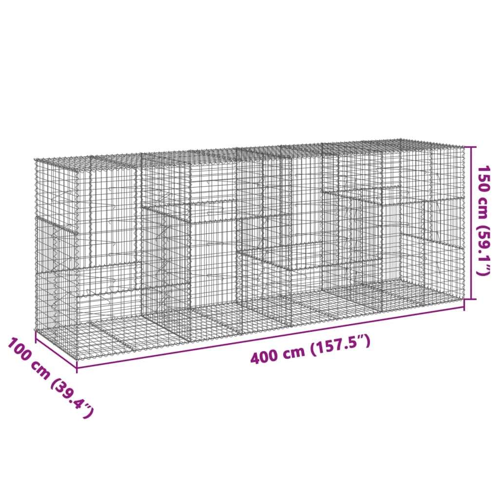 Gabbione recinto a gabbia muro di contenimento con coperchio 400 x 100 x 150 cm ferro zincato argento 02_0040160