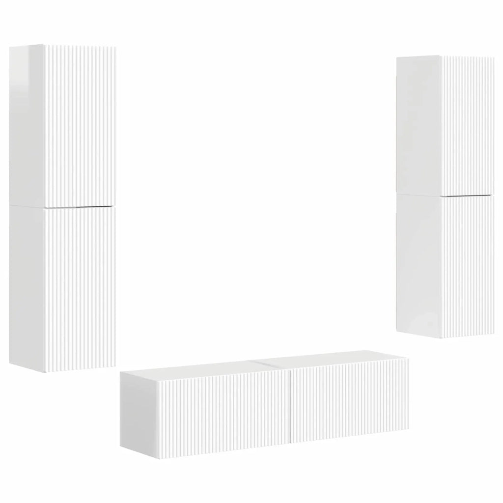 Set mobile TV 6 pcs Bianco Lucido Legno multistrato