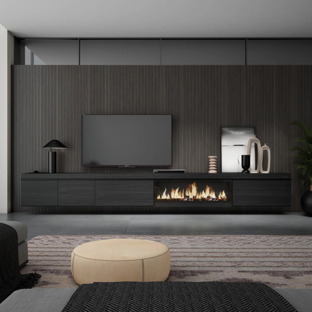 Mobile TV Soggiorno, 368x35x45, Camino elettrico XXL, da appendere, Nero RF3687