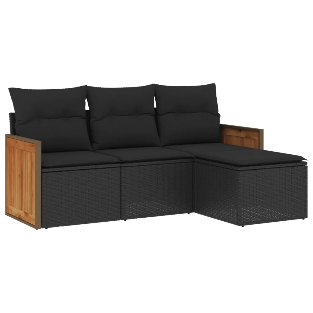 Set Divani da Giardino 4 pz con Cuscini Nero in Polyrattan