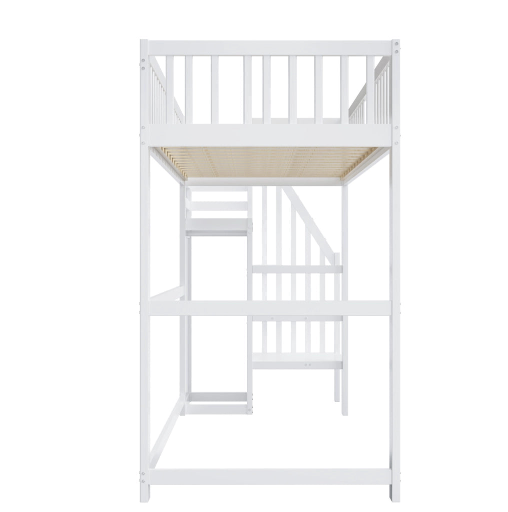 LETTO A CASTELLO 90x200 cm con scala e armadio, bianco, legno