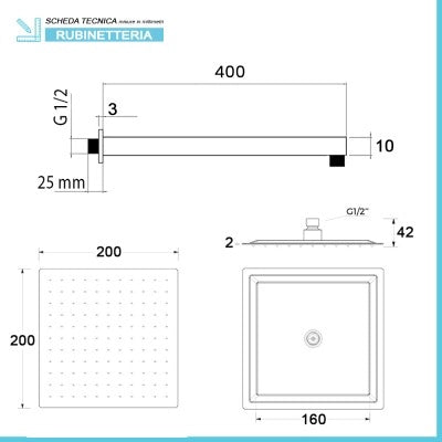 Kit doccia da incasso con soffione 20 cm e set completo nero opaco Lotus