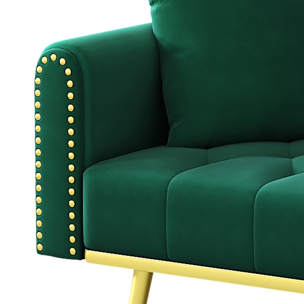 Divano letto multifunzione 175 × 80 × 73;5 cm in velluto verde con schienale regolabile