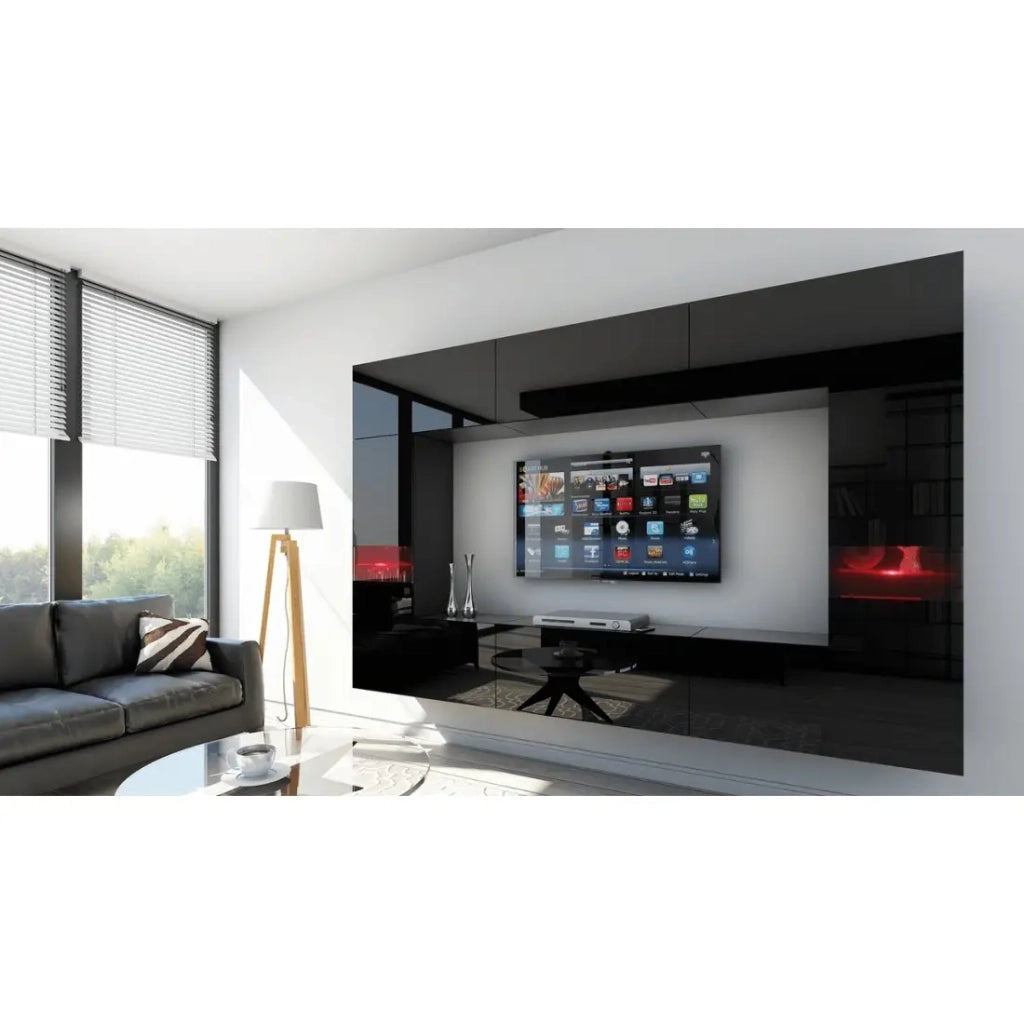 Set di mobili da salotto nero, sospesi collezione CEPTO XXIX. 249cm, 8 pezzi, con LED, modulari.