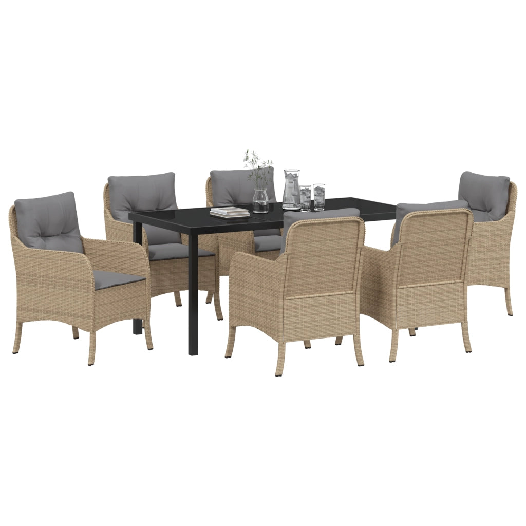Set da Pranzo da Giardino da 7 Pezzi con Cuscini Beige in Polyrattan