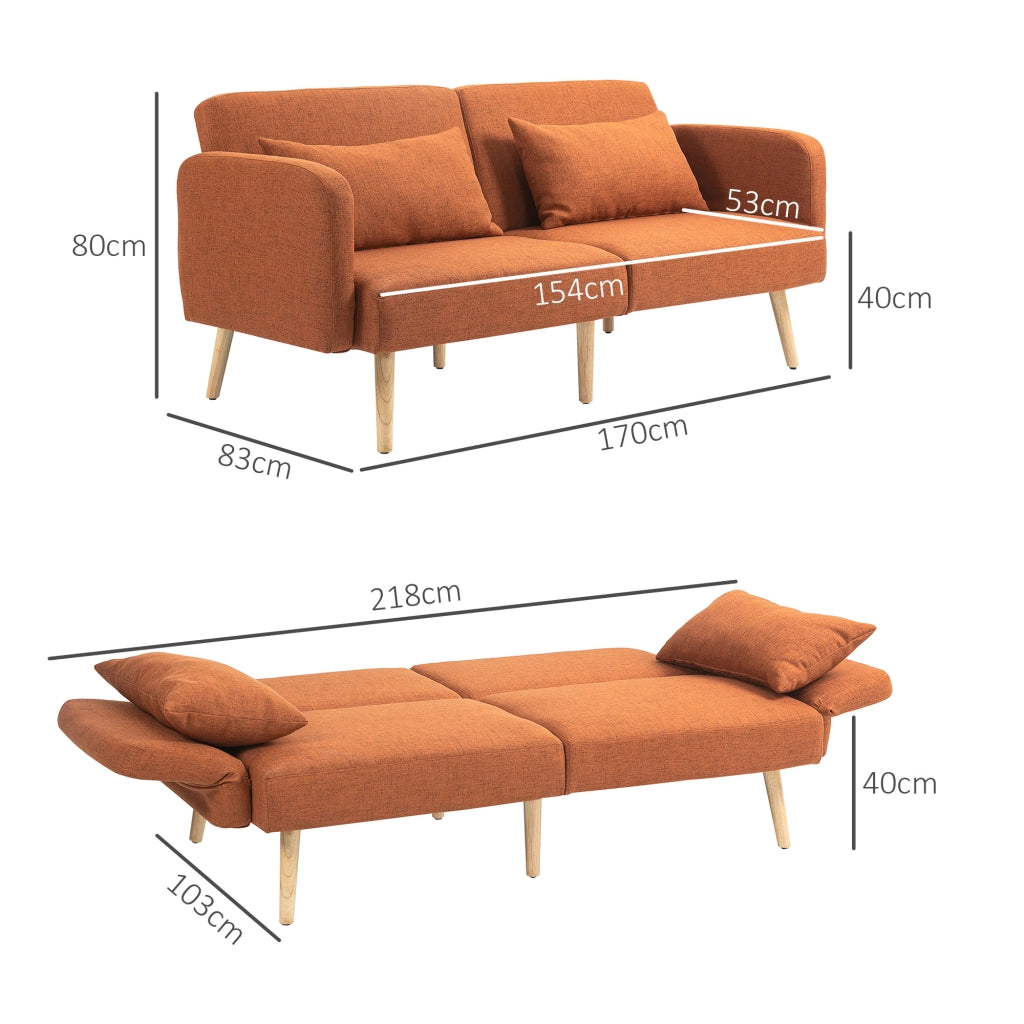 Divano letto 3 posti inclinabile ¨C zephmum ¨C tessuto effetto lino marrone