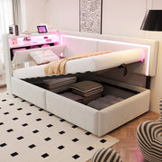 Poltrona letto multifunzione 90x200 cm in velluto beige con LED; USB e contenitore