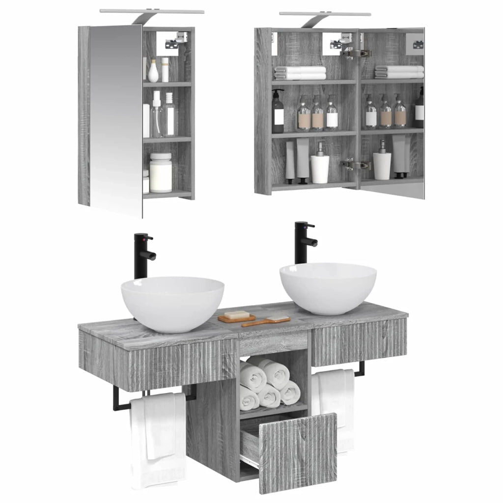 Set di Armadi da Bagno 5 pz Sonoma grigio Legno ingegnerizzato 3406276