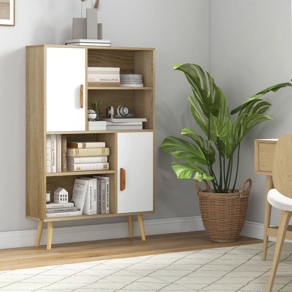Libreria 4 nicchie 2 ante scaffale ¨C zephmum ¨C 80x24x123 cm legno massello rovere