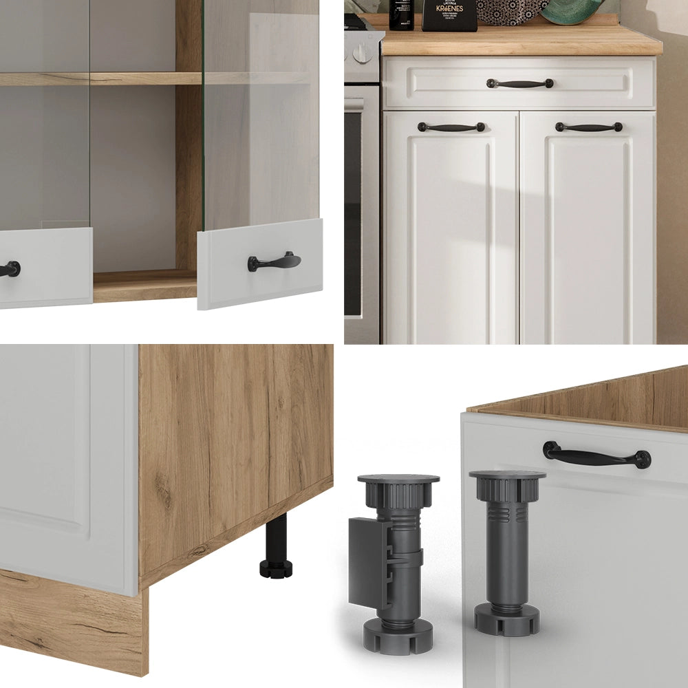 Cucina componibile R-Line Bianco rustico/Rovere dorato 200 cm senza piano di lavoro Vicco