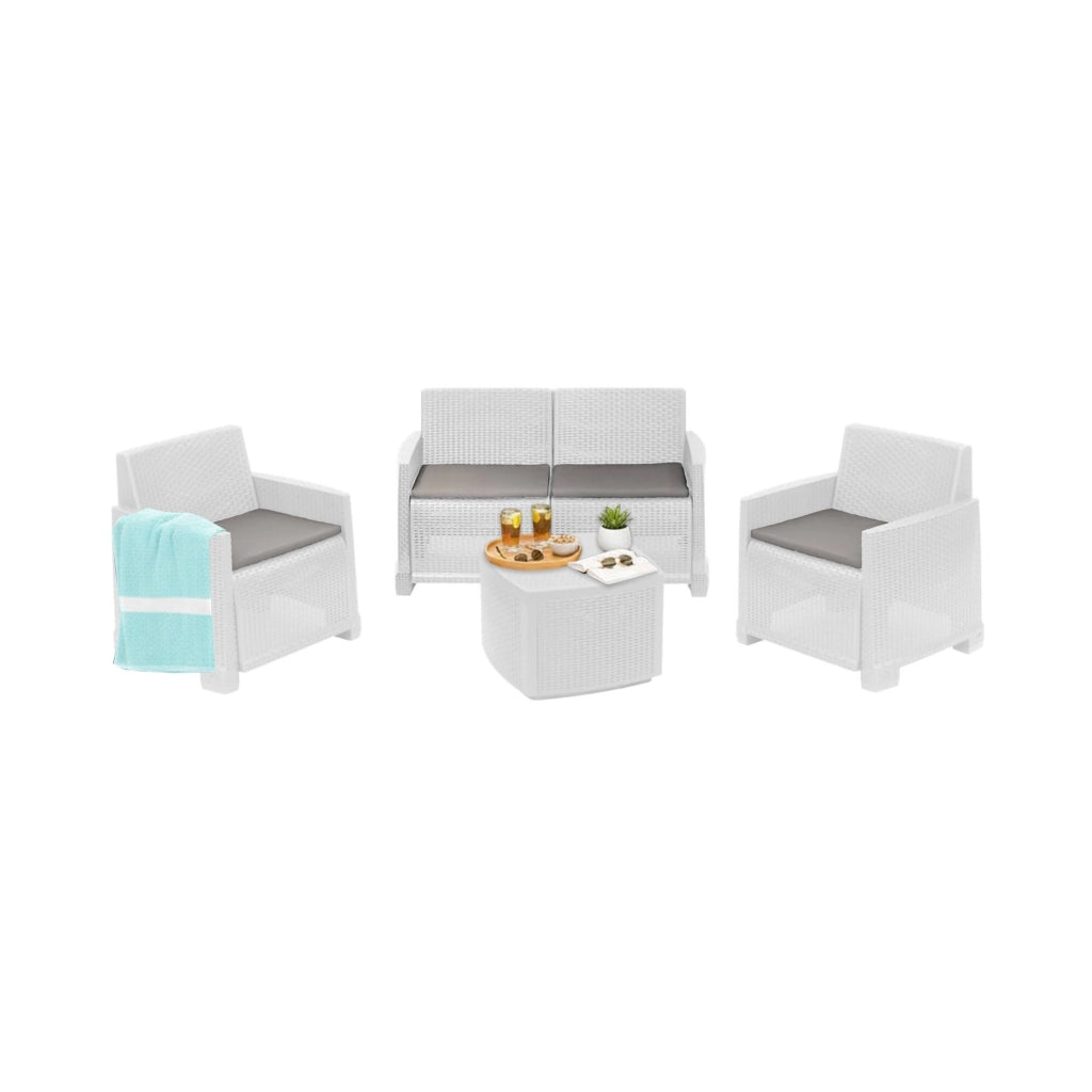 Salottino Outdoor Amer, set Salotto da Esterno 4 Posti Made in Italy, Bianco