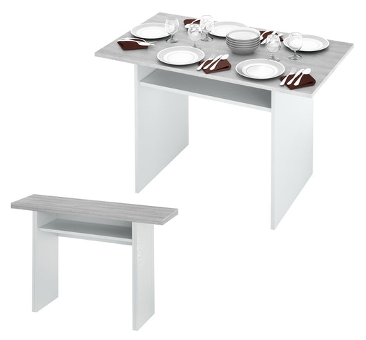 kit tavolo consolle cm.35/70x120x75h bianco/cemento cod:ferx.99137