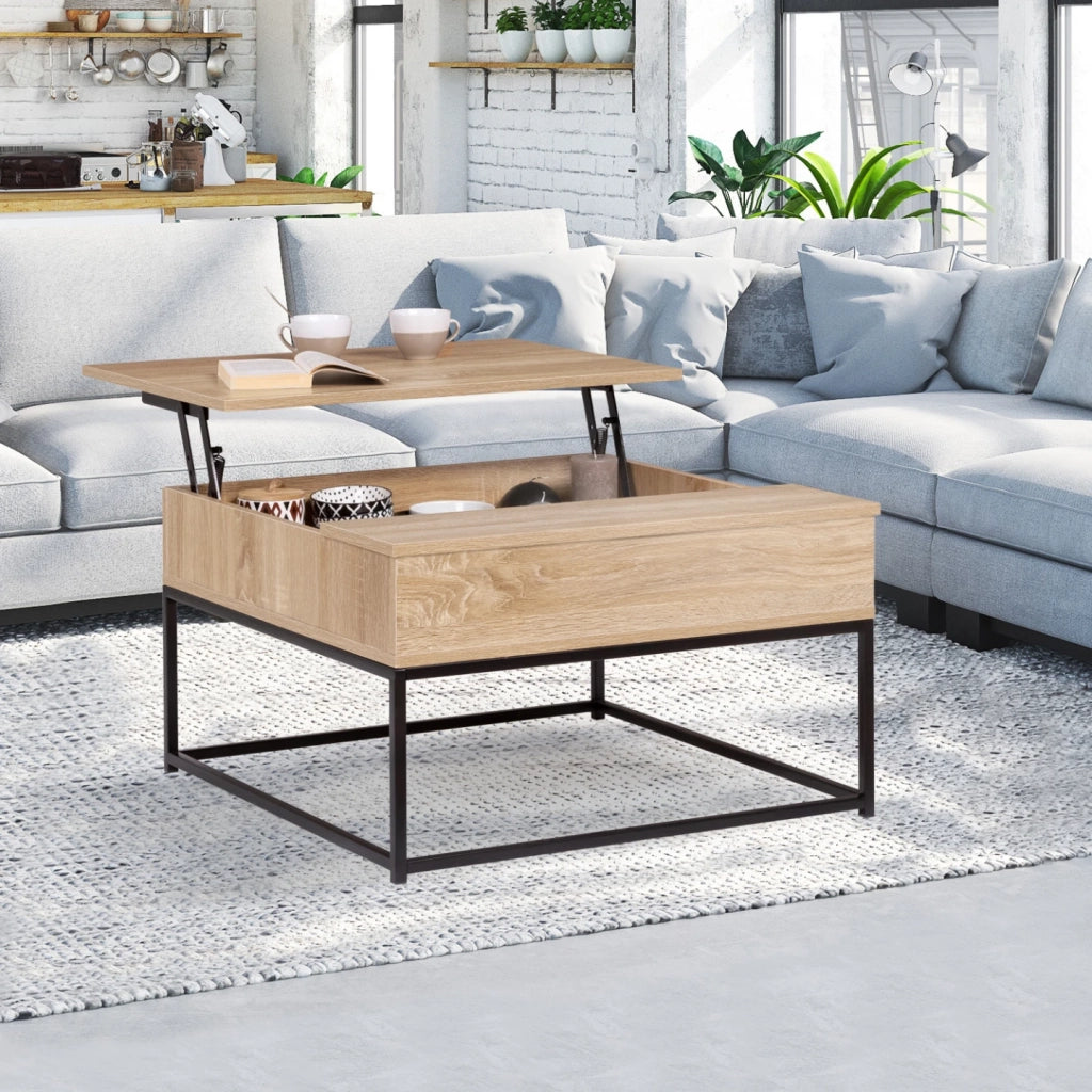 IDMarket - Tavolino quadrato con piano sollevabile DETROIT design industriale