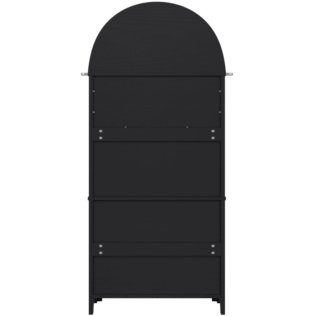 Credenza alta 70x35x180 cm con 3 cassetti; vano aperto e dettagli in metallo in MDF nera