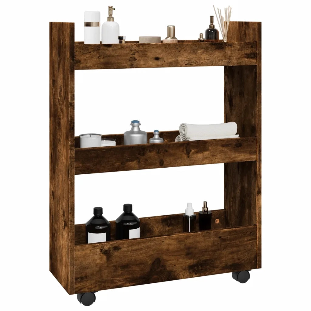 Carrello Stretto a 3 Livelli Rovere Fumo in Truciolato 855254