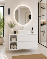 Mobile bagno con top in legno e lavabo da appoggio ORIGENBATH ZEUS senza specchio 100x45 cm Sinistra bianco